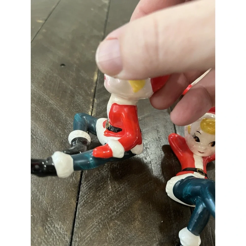 Complete Set of 6 Vintage Christmas Tumbling Elf Pixie Figurines Japan As‎ Is